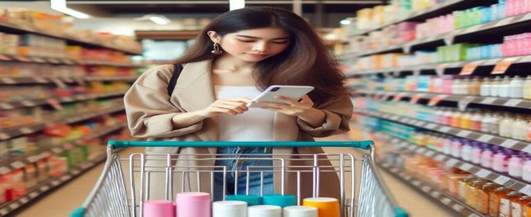 mujer haciendo calculos en una tienda